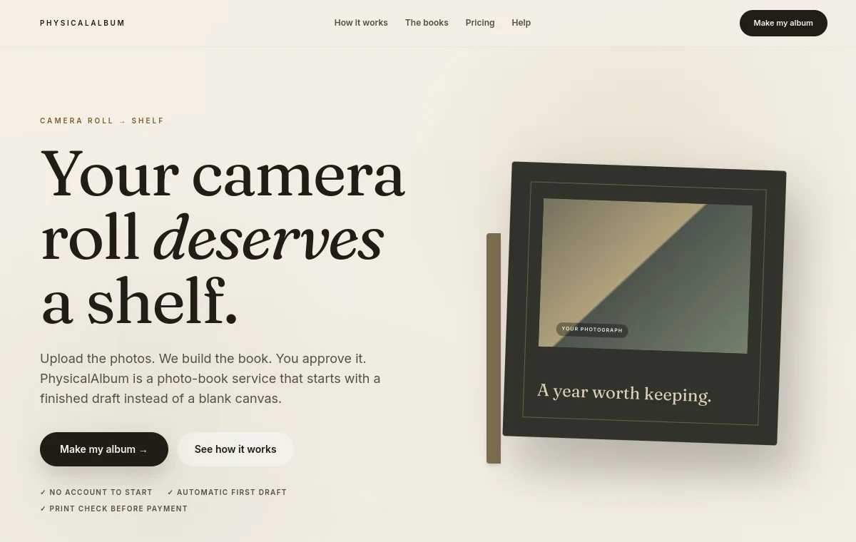 PhysicalAlbum photo book website
